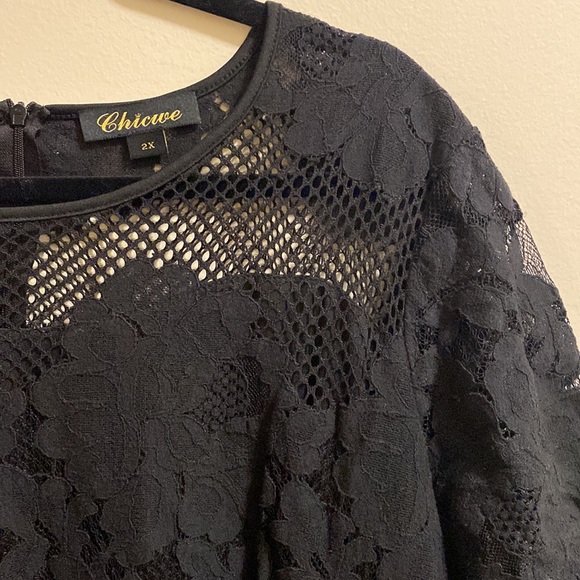 Chicive 2X Black Knee Length Dress with Lace Details - Picture 2 of 7